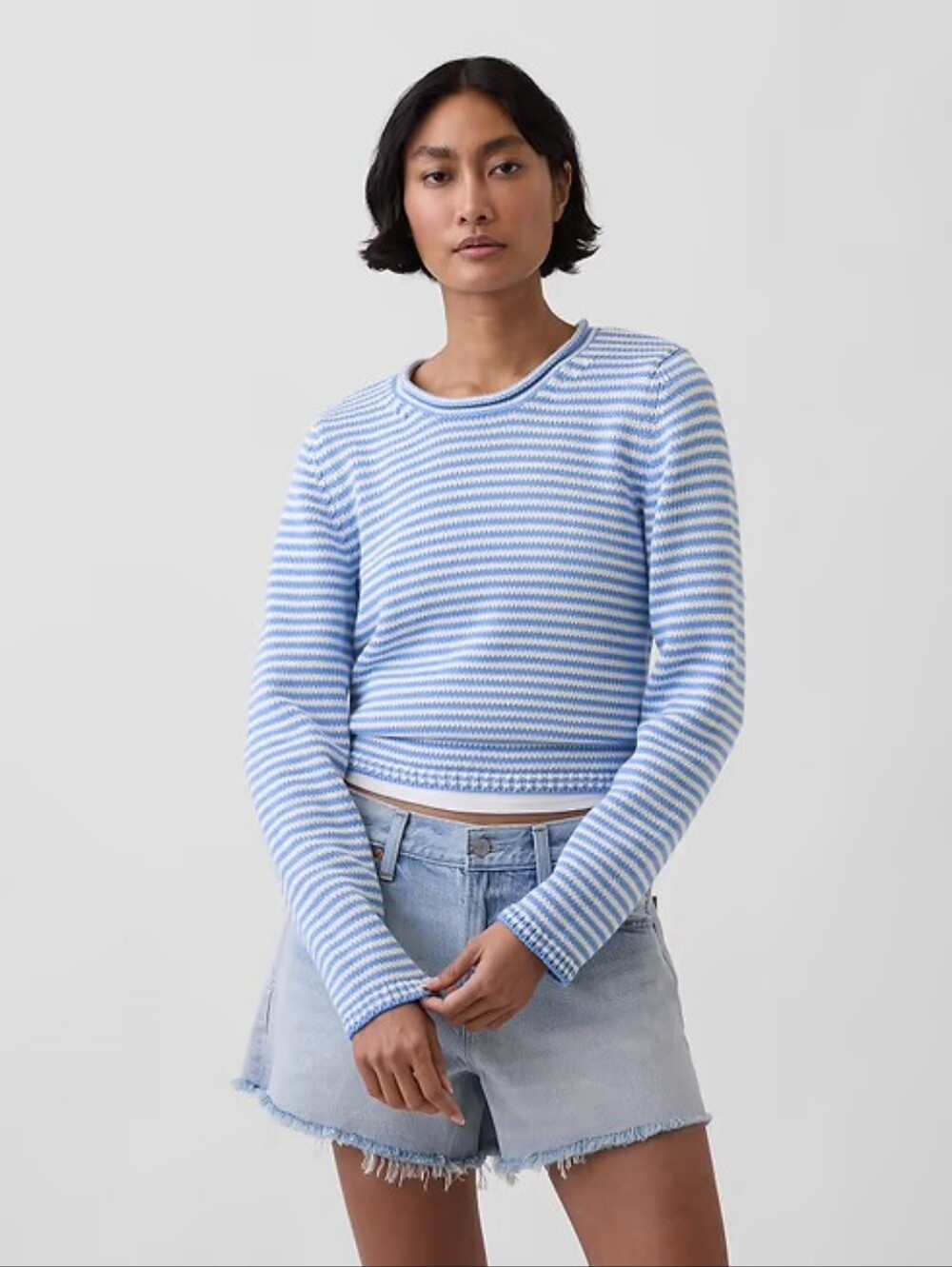 Gap 100% Cotton Rollneck Sweater Blue Stripe White Striped Crew Small NWT